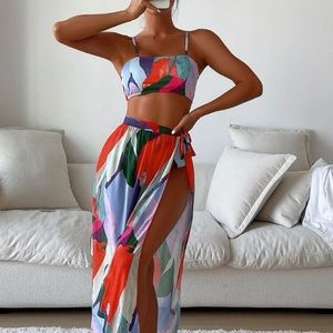 3 PIECE color block bikini + beach skirt
